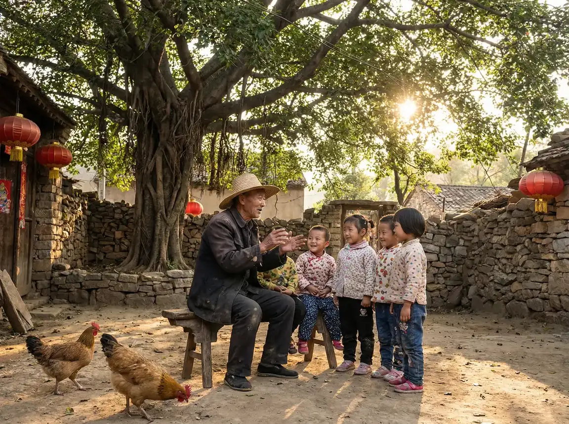 老人在大榕树下给孩子们讲故事 - XL上司动漫未增删观看 乡村记忆